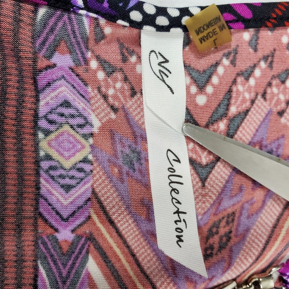 NY Collection Women Geo Print‎ Tunic Top Blouse Shirt Long Sleeve Size L - Picture 4 of 10